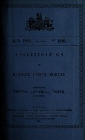 view Specification of Maurice Cohen Rogers : fitting artificial teeth.