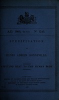 view Specification of Henri Adrien Bonneville : applying heat to the human body.