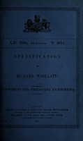 view Specification of Richard Woollatt : instrument for producing anaesthesia.