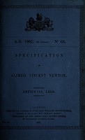 view Specification of Alfred Vincent Newton : artificial legs.