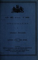 view Specification of Angelo Ticozzi : lotion for the eyes.