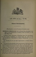 view Specification of Thomas Paton Hawksley : clinical thermometers.