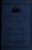 view Specification of Thomas Atkinson : treating diseased cattle.