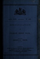 view Specification of Charles Henry Mack : artificial teeth.