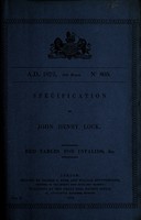view Specification of John Henry Lock : bed tables for invalids, &c.