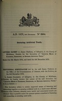 view Specification of James Clarkson : securing artificial teeth.