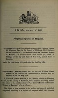 view Specification of William Edward Newton : preparing hydrate of magnesia.