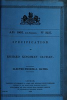 view Specification of Richard Kingsman Cautley : electro-thermal baths.