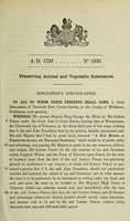 view Specification of John Donaldson : preserving animal and vegetable substances.