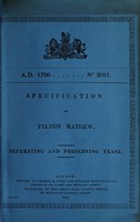 view Specification of Felton Mathew : separating and preserving yeast.