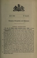 view Specification of George Anstey : furnaces, fire-grates, and chimneys.