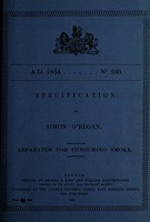 view Specification of Simon O'Regan : apparatus for consuming smoke.