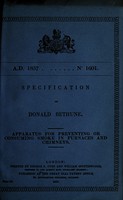 view Specification of Donald Bethune : apparatus for preventing or consuming smoke in furnaces and chimneys.