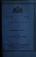 view Specification of Ferdinand Jossa : furnaces and ovens.