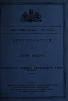 view Specification of Joseph Holder : consuming noxious exhalations from ovens.