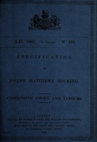 view Specification of Joseph Matthews Hocking : condensing smoke and vapours.