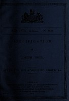 view Specification of Joseph Boes : apparatus for consuming smoke, &c.