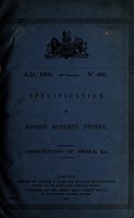view Specification of Joseph Roberts : consumption of smoke, &c.