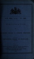 view Specification of Richard Leake and Joseph Beevers : preventing smoke in furnaces.