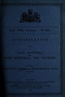 view Specification of John Botterill and John Botterill, the younger : consuming smoke & economizing fuel.