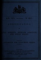 view Specification of Luke Roberts, Ephraim Armitage and Jonas Haley : apparatus for consuming smoke.