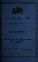 view Specification of Charles Niellon : manufacture of manure from sewage matters.