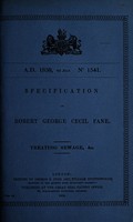 view Specification of Robert George Cecil Fane : treating sewage, &c.
