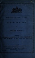 view Specification of Joseph Marino : inodorous closet for the separation of excrement to be used as manure.