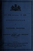 view Specification of Nathaniel Heckford : purifying rivers and treating night soil.