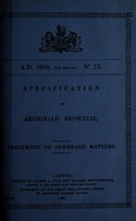 view Specification of Archibald Brownlie : treatment of sewerage matters.