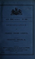 view Specification of Charles Thieme Liernur : collecting sewage, &c.