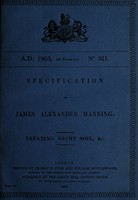 view Specification of James Alexander Manning : treating night soil, &c.