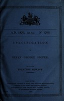 view Specification of Bevan George Sloper : treating sewage.