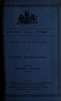 view Specification of Charles Bartholomew : treating sewage.