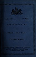 view Specification of Joseph Judge Hays : treating sewage.