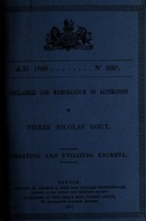 view Disclaimer and memorandum of alteration of Pierre Niclolas Goux : treating and utilizing excreta.