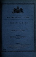 view Specification of Francis Taylor : drying excrement.