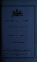 view Specification of Robert Blackburn : treating sewage.