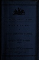 view Specification of James Alexander Manning : treating fœcal matters.