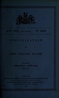 view Specification of John William Slater : treating sewage.