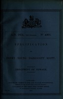 view Specification of Henry Young Darracott Scott : treatment of sewage.