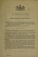 view Applying electricity for curative purposes : letters patent to James Edward Molesworth, of Jeypore, Rajpootana ... for the invention of "An improved apparatus for the application of electricity for disinfecting and curative purposes" : sealed the 22nd August 1876, and dated the 28th February 1876.