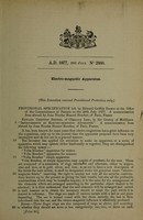 view Electro-magnetic apparatus : (this invention received provisional protection only) :  provisional specification left by Edward Griffith Brewer at the Office of the Commissioners of Patents on the 28th July 1877 ... of Chancery Lane, in the County of Middlesex : "Improvements in Electro-magnetic apparatus".