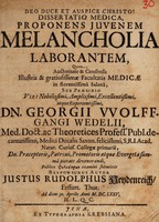 view Dissertatio medica, proponens juvenem melancholia laborantem ... / [Justus Rudolf Heydenreich].