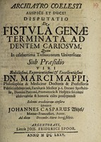view Disputatio de fistula genae terminata ad dentem cariosum ... / [Johann Kaspar Witzel].
