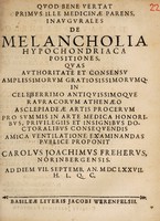 view De melancholia hypochondriaca positiones ... / [Karl Joachim Freher].