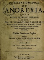 view Dissertatio medica de anorexia / [Georg Heinrich Bachov].