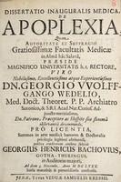 view Dissertatio inauguralis medica, de apoplexia / [Georg Heinrich Bachov].