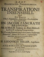 view Disputatio physiologica de transpiratione insensibili ... / [Ludwig Miller].
