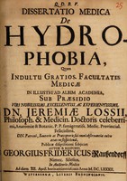 view Dissertatio medica de hydrophobia ... / [Georg Friedrich Raussendorff].